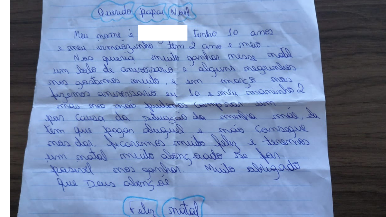 Criança pediu docinhos de Natal em cartinha enviada para comerciante (Luciano Bruscatto/Arquivo Pessoal/Divulgação)